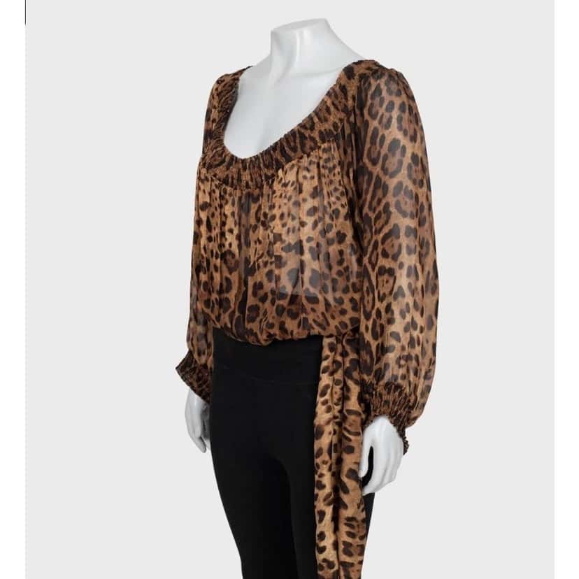 Dolce & Gabbana NWOT Dolce & Gabbana Animal Print Silk Blouse - Size 40/S Pre-owned Brown Silk Never worn - Back View