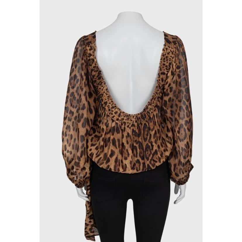Dolce & Gabbana NWOT Dolce & Gabbana Animal Print Silk Blouse - Size 40/S Pre-owned Brown Silk Never worn - Inside View