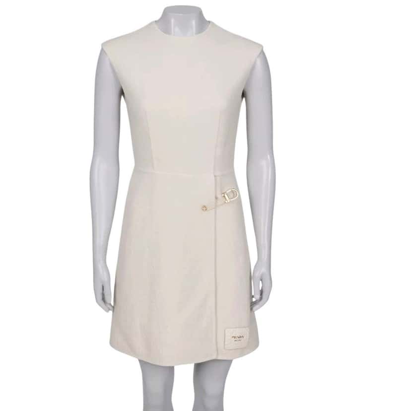 PRADA Prada Cream Wool Fitted Pin Dress  XXS/IT36 pre-owned