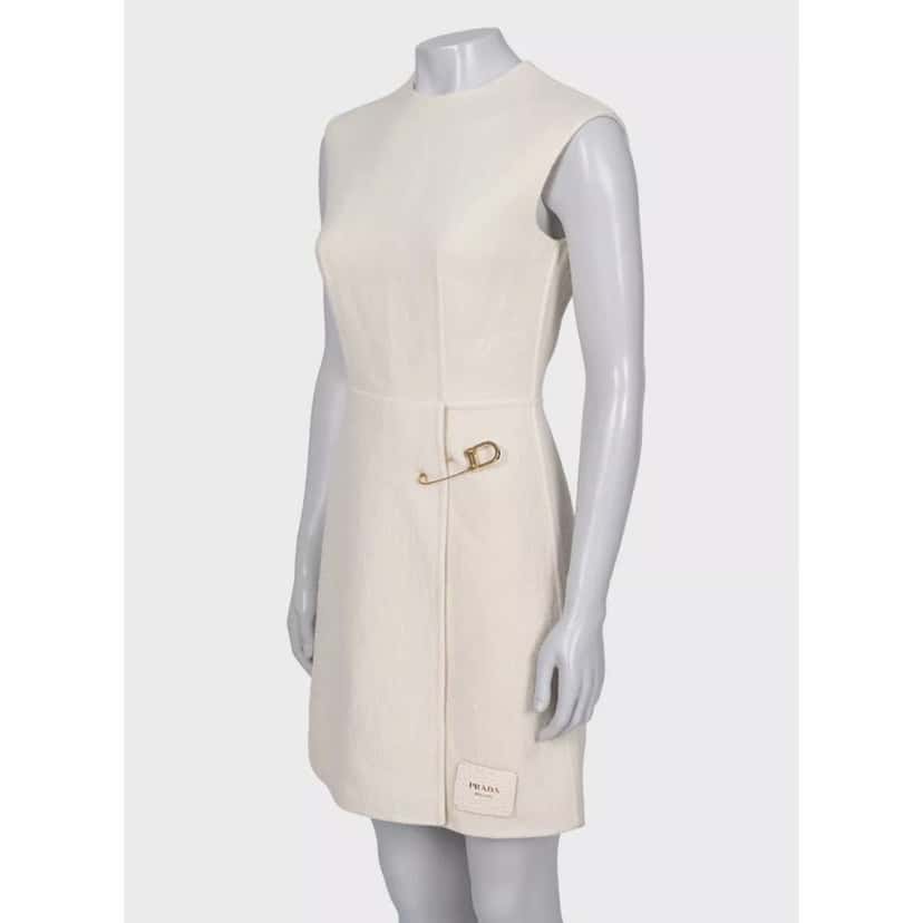 PRADA Prada Cream Wool Fitted Pin Dress  XXS/IT36 pre-owned Beige Wool Good condition - Back View