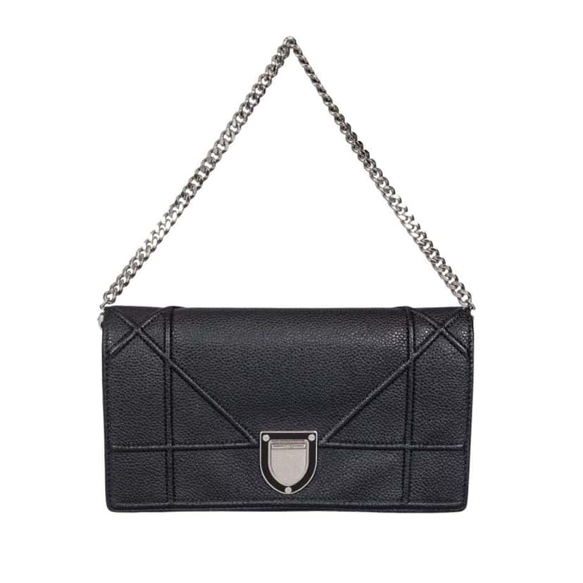 Christian Dior Christian Dior Diorama Black Leather Chain Clutch Pre-owned