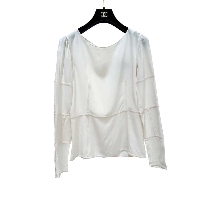 Chanel Chanel White Silk Long Sleeve Blouse Sz.38 Pre-owned White Silk Good condition - Front View