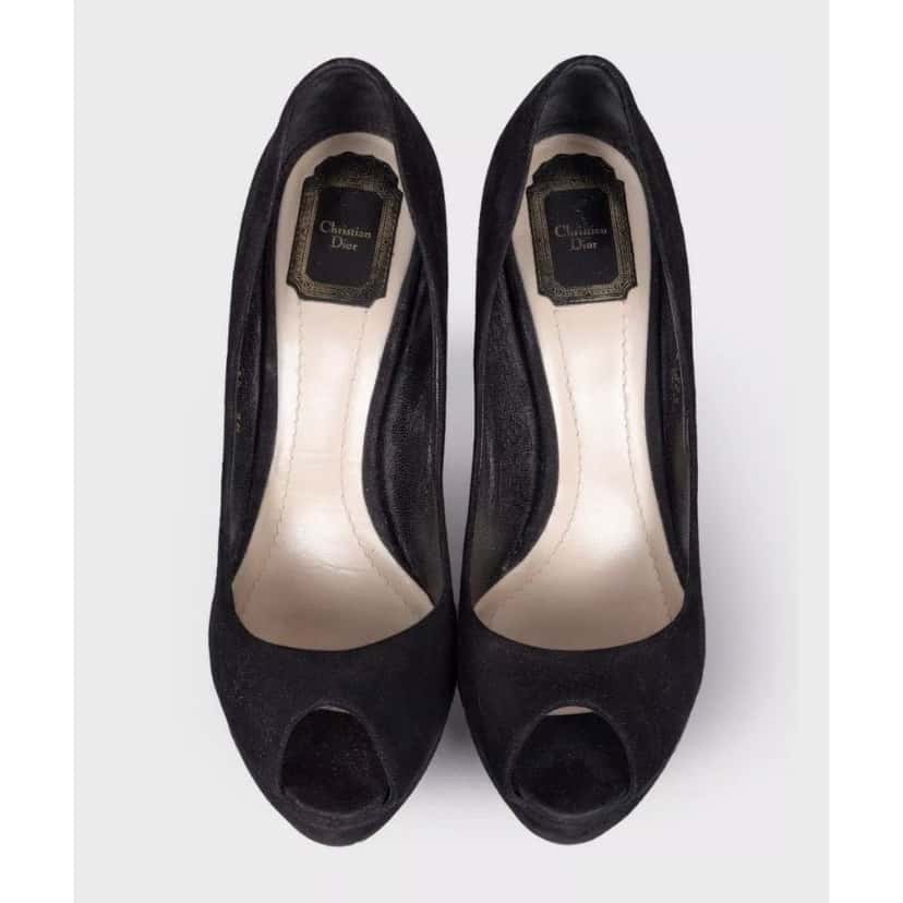 Christian Dior Christian Dior Black Suede Open Toe Pumps Sz.39.5 Pre-owned Black Suede Good condition - Back View