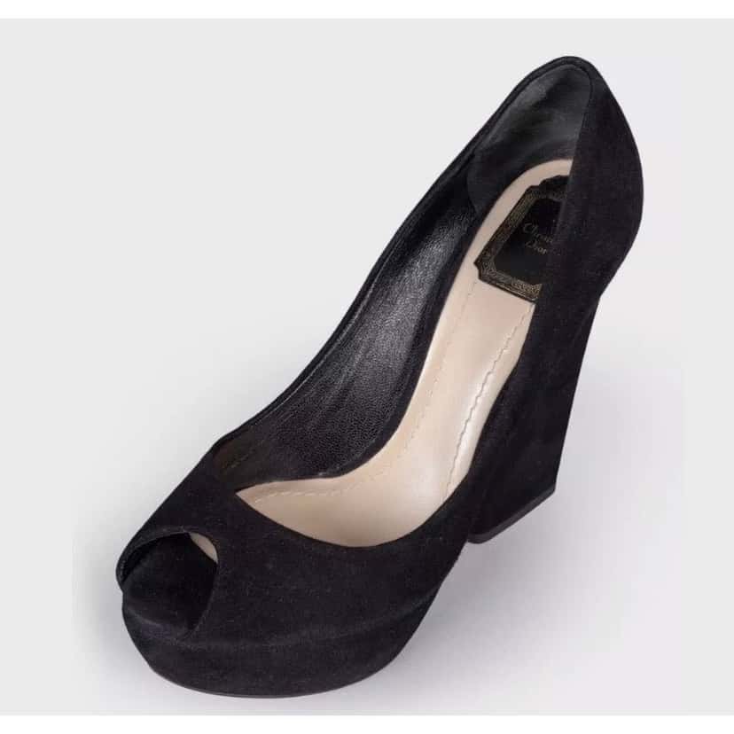 Christian Dior Christian Dior Black Suede Open Toe Pumps Sz.39.5 Pre-owned Black Suede Good condition - Inside View