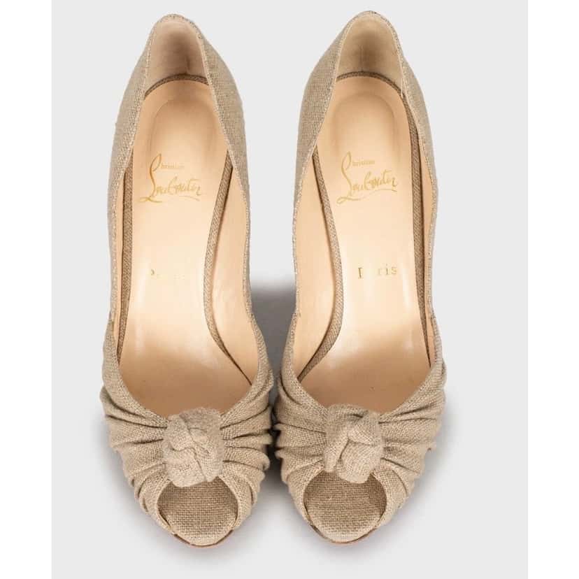 Christian Louboutin Christian Louboutin Beige Textile Open Toe Pumps 39.5 pre-owned Beige Leather Good condition - Back View