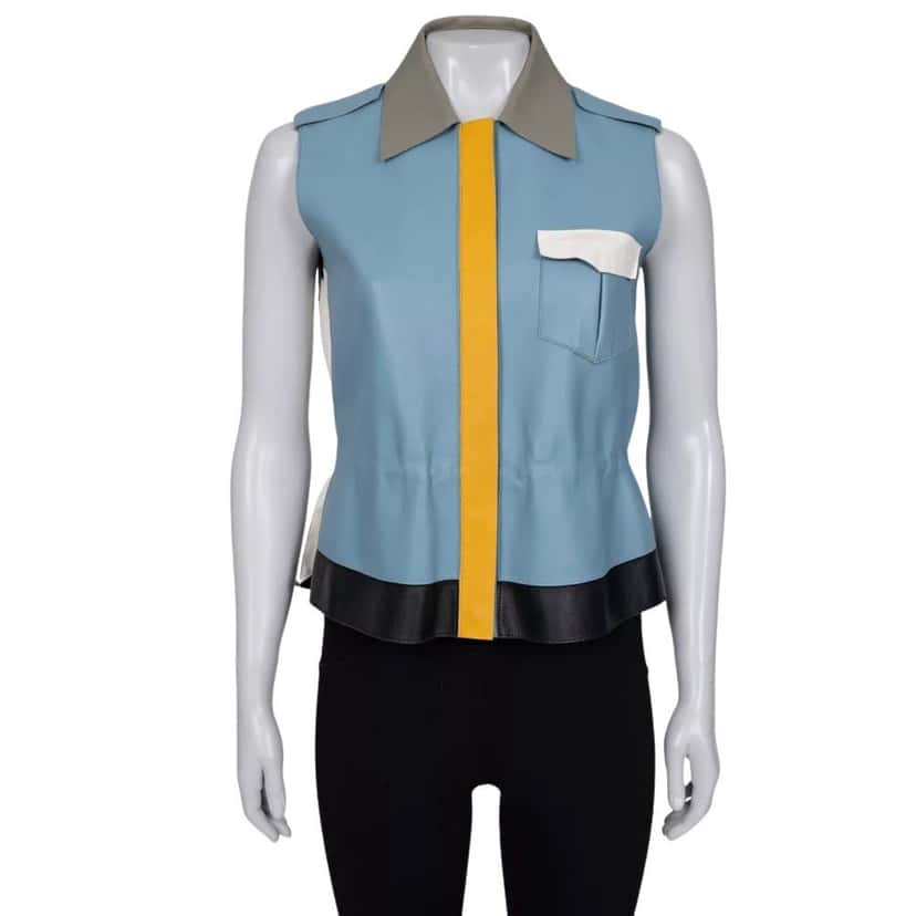 Fendi Fendi Blue Leather Multicolor Vest, Size IT40/S Pre-owned Blue Leather Good condition - Front View