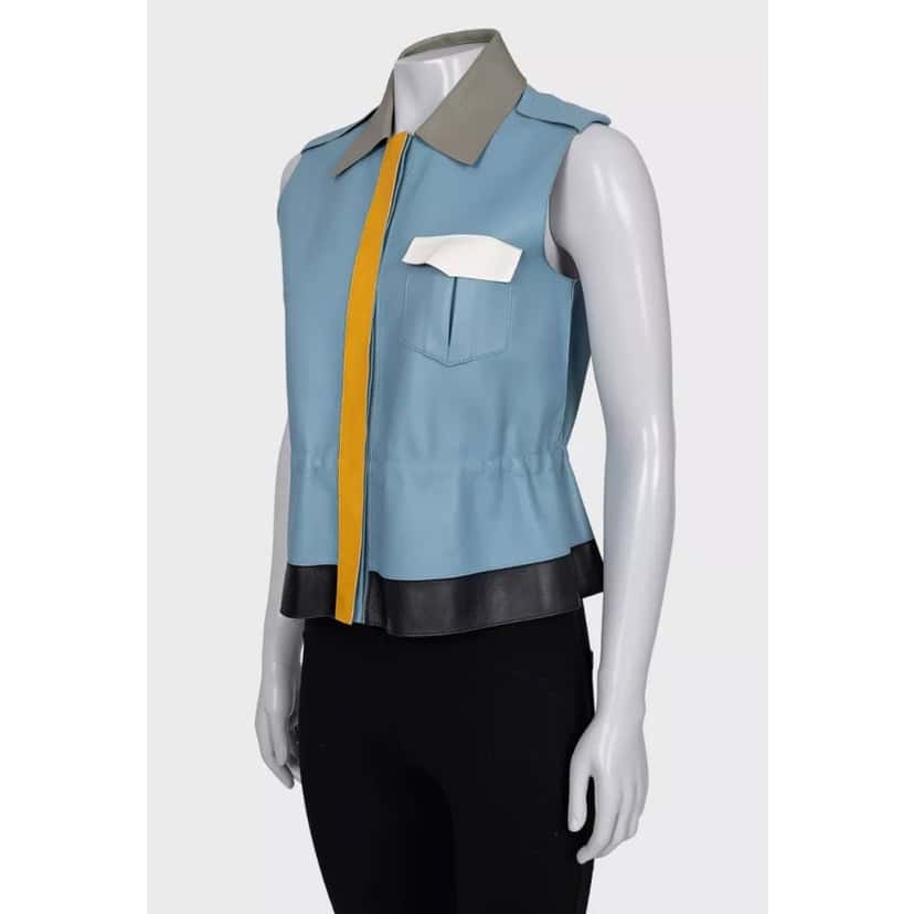 Fendi Fendi Blue Leather Multicolor Vest, Size IT40/S Pre-owned Blue Leather Good condition - Back View
