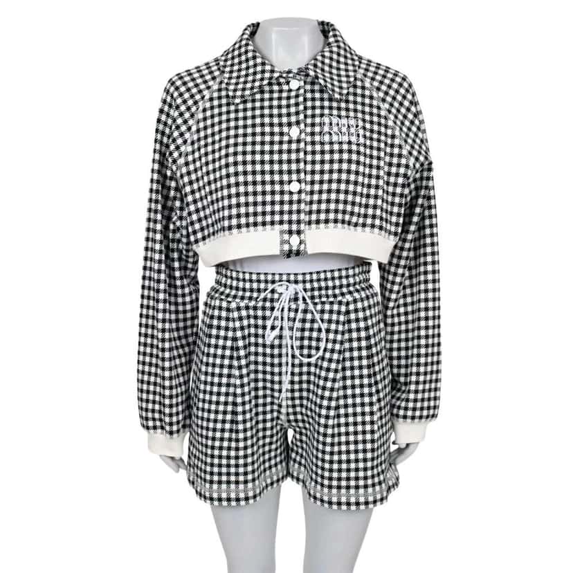 Miu Miu Miu Miu Houndstooth Cotton Suit with Shorts - Size S Pre-owned Black Cotton Never worn, with tag - Front View