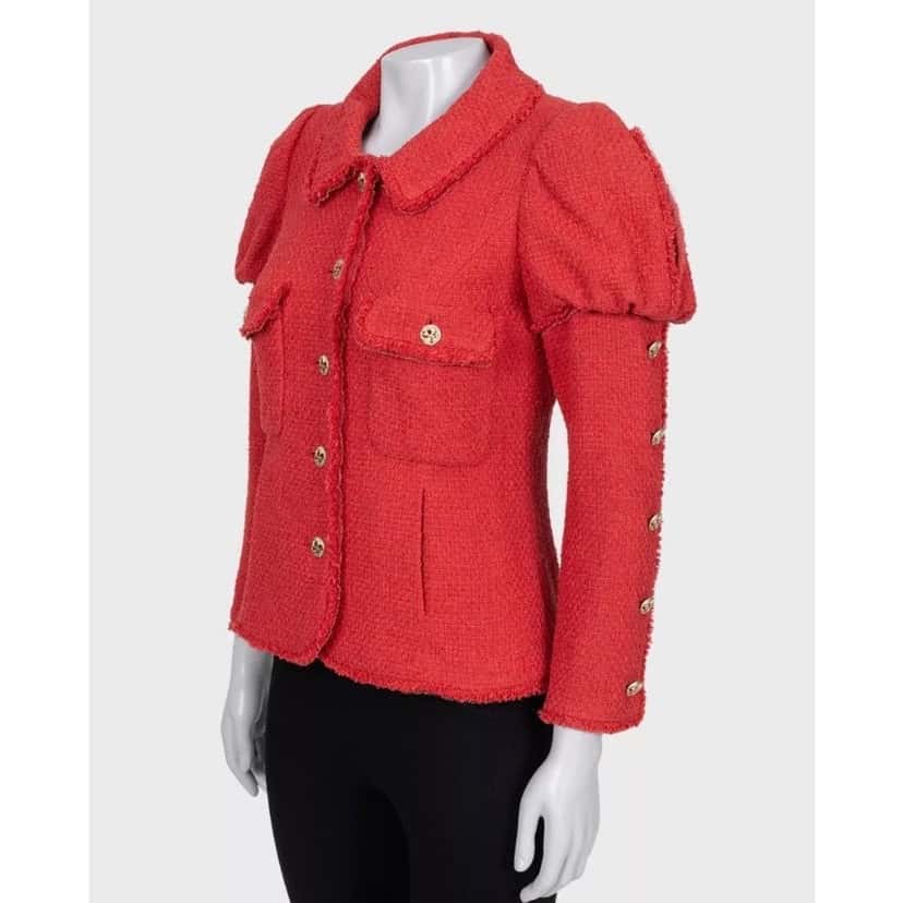 Chanel Chanel Spring 2010 Red Tweed Puffed Shoulders Jacket FR38 pre-owned Red Tweed Good condition - Back View