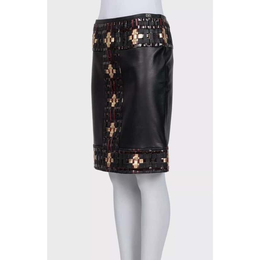 Chanel Chanel Black Sheepskin Leather Skirt - Size FR38 / M  Pre-owned Black Leather Good condition - Back View