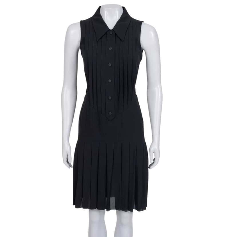 Chanel Chanel Black Silk Pleated Dress Sz.34 pre-owned Black Silk Good condition - Front View
