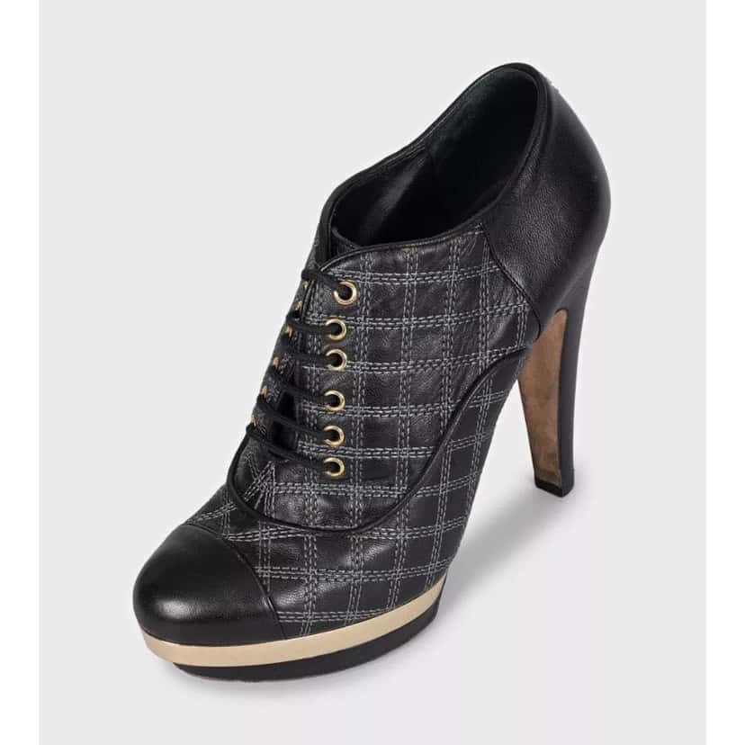Chanel Chanel Black Leather Checkered Embroidery Ankle Boots Sz 37.5 pre-owned Black Leather Good condition - Inside View