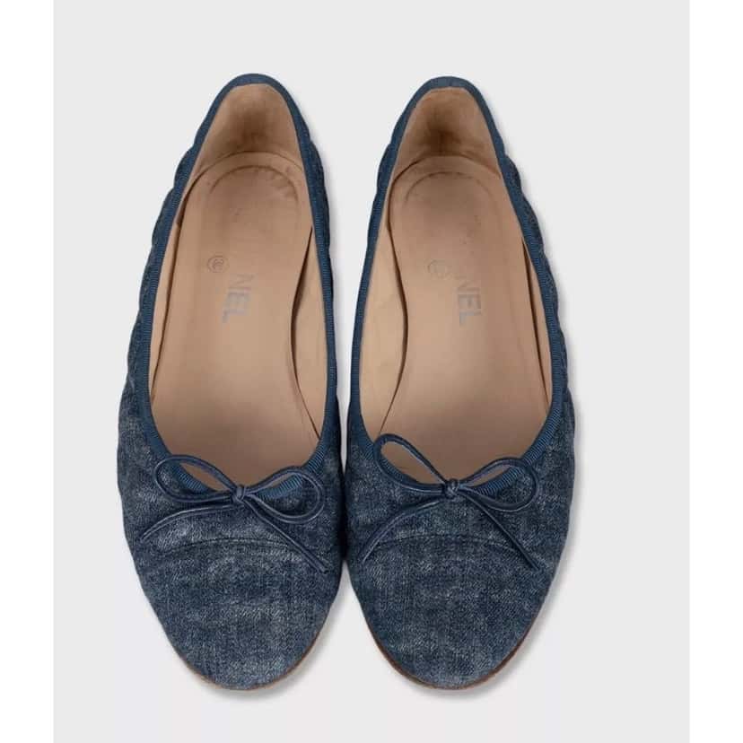 Chanel Chanel Blue Denim  Signature Bows Ballet Flats Sz.39.5 pre-owned Blue Denim Good condition - Back View
