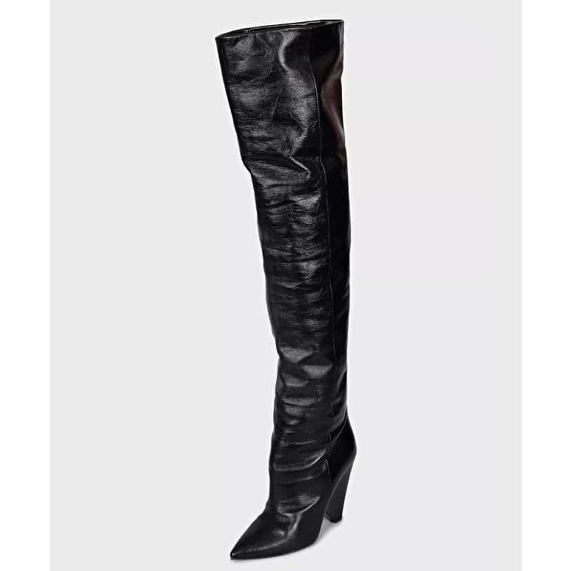 Saint Laurent Saint Laurent Niki Black Leather Wedge Over-the-Knee Boots Sz.38 Black Leather Good condition - Back View