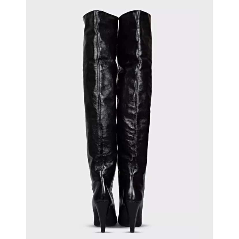 Saint Laurent Saint Laurent Niki Black Leather Wedge Over-the-Knee Boots Sz.38 Black Leather Good condition - Model View