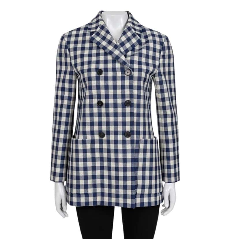 Christian Dior NWOT Christian Dior Blue Wool Plaid Double-Breasted Jacket Sz. 42 Pre-owned Blue Wool Never worn - Front View