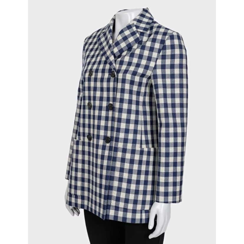 Christian Dior NWOT Christian Dior Blue Wool Plaid Double-Breasted Jacket Sz. 42 Pre-owned Blue Wool Never worn - Back View