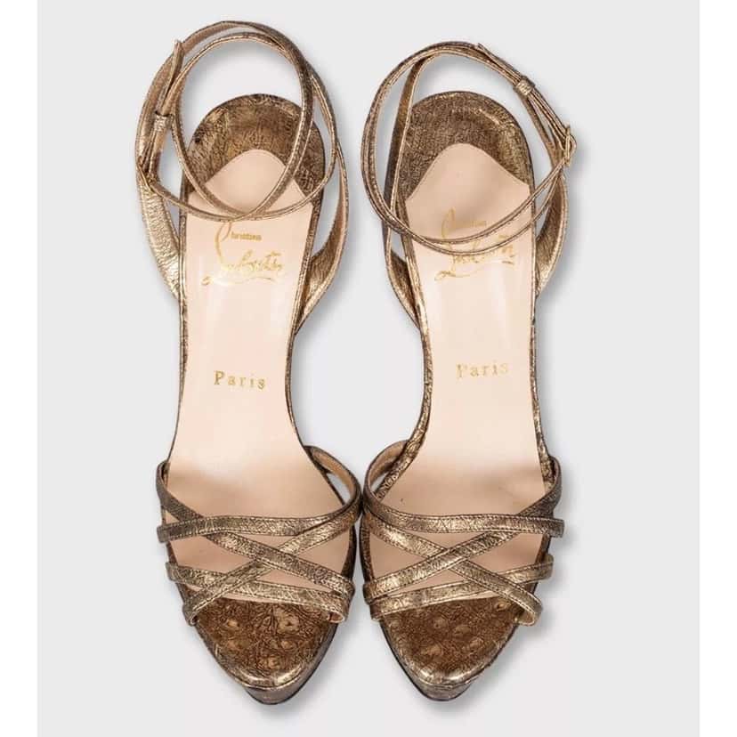 Christian Louboutin Christian Louboutin Gold Leather Platform High Heel Sandals Sz.38 pre-owned Gold Leather Good condition - Back View