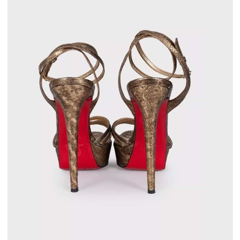Christian Louboutin Christian Louboutin Gold Leather Platform High Heel Sandals Sz.38 pre-owned Gold Leather Good condition - Model View