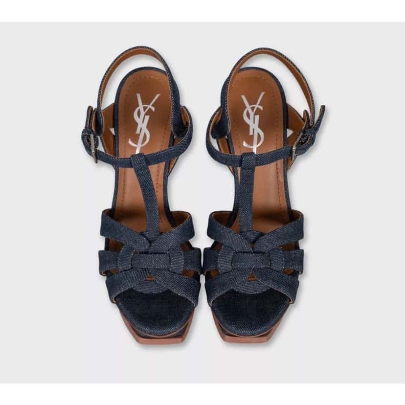Yves Saint Laurent YSL Yves Saint Laurent Denim High Heel Sandals, Size 35 Pre-owned Blue Denim Good condition - Back View
