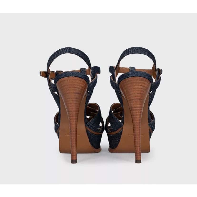Yves Saint Laurent YSL Yves Saint Laurent Denim High Heel Sandals, Size 35 Pre-owned Blue Denim Good condition - Model View