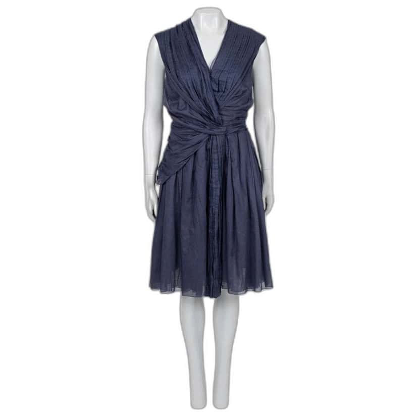 PRADA Prada Blue Draped Cotton Fitted Dress - Size 46 pre-owned Blue Cotton Good condition - Front View