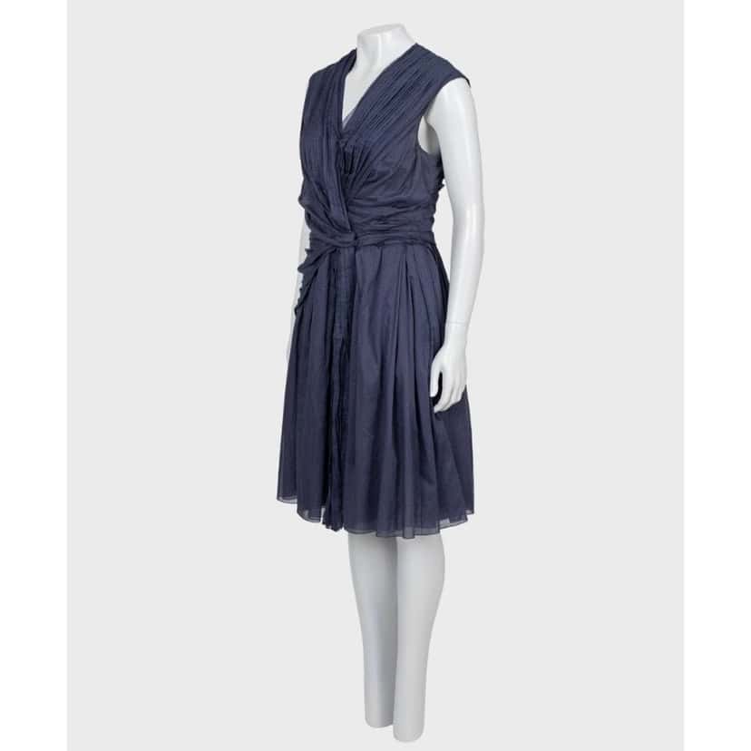 PRADA Prada Blue Draped Cotton Fitted Dress - Size 46 pre-owned Blue Cotton Good condition - Back View