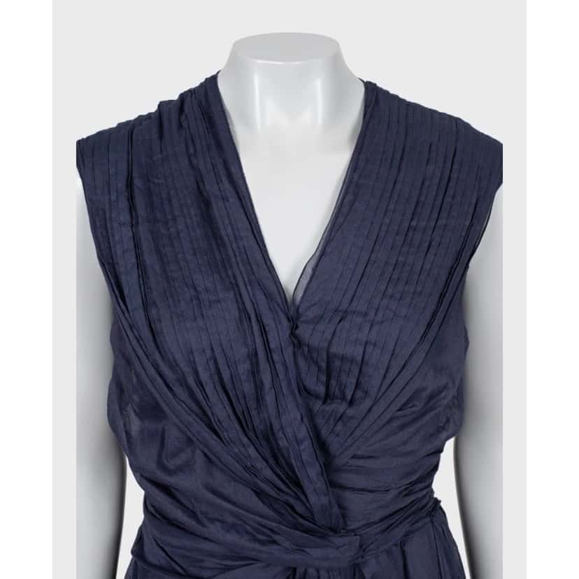 PRADA Prada Blue Draped Cotton Fitted Dress - Size 46 pre-owned Blue Cotton Good condition - Model View