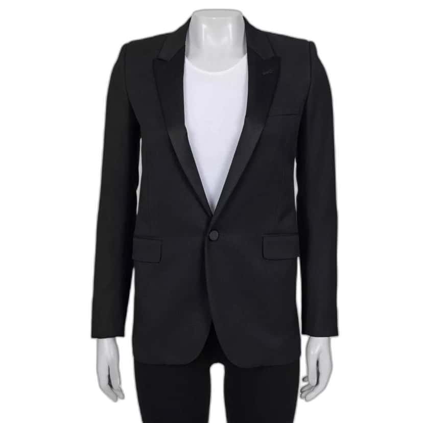 Saint Laurent Saint Laurent Black Straight Fit  Satin Lapels Blazer Sz.XS Pre-owned Black Satin Good condition - Front View