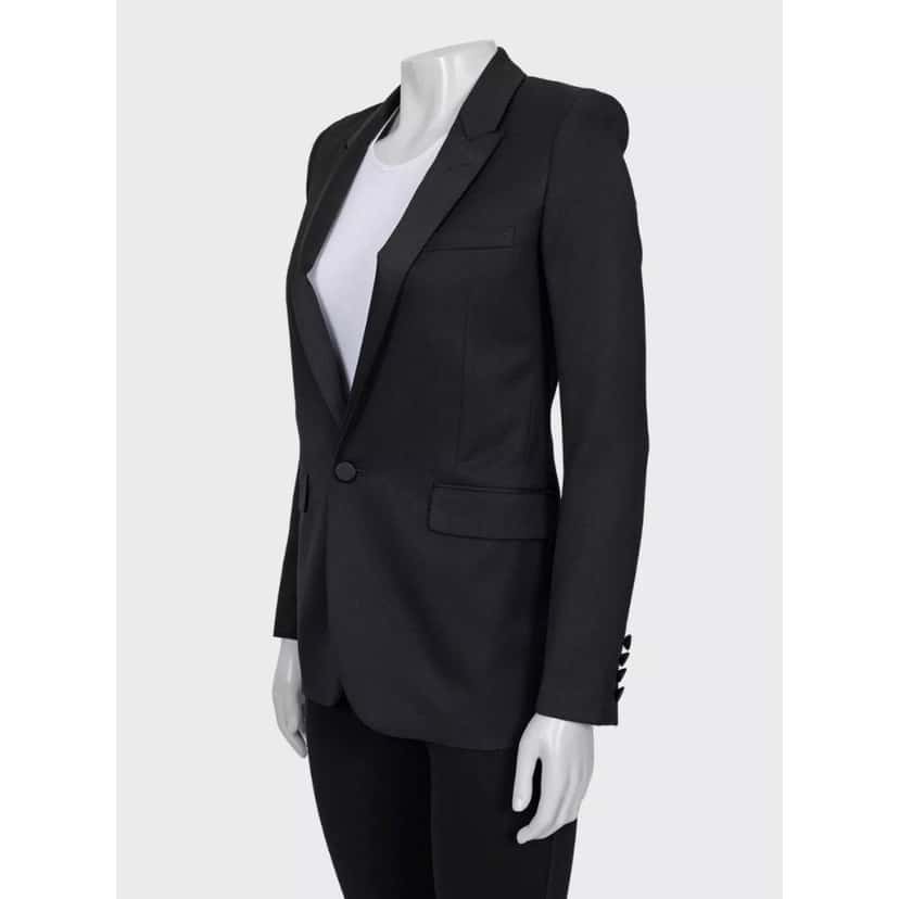 Saint Laurent Saint Laurent Black Straight Fit  Satin Lapels Blazer Sz.XS Pre-owned Black Satin Good condition - Back View