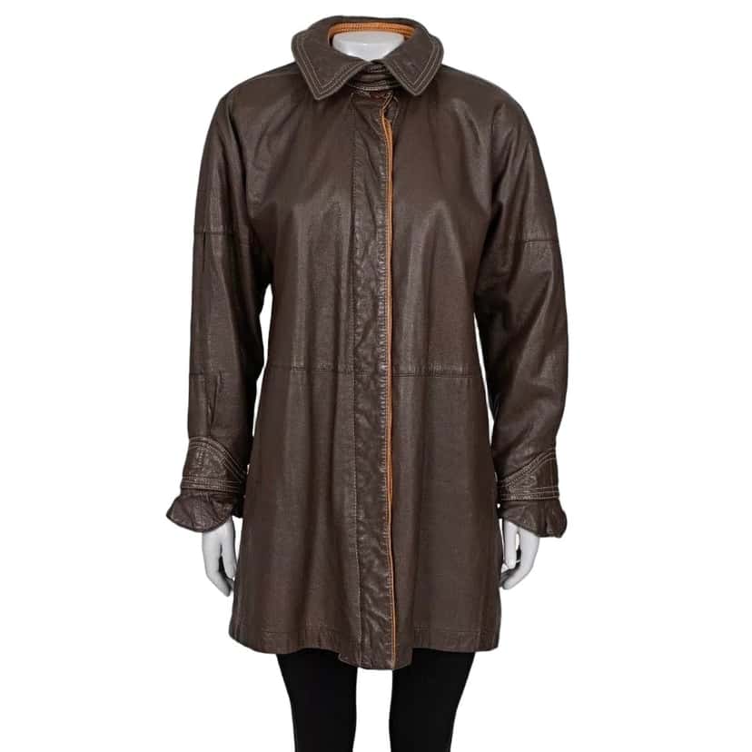 Gianfranco Ferré Ferre Classic Brown Leather Jacket Sz M Pre-owned Brown Leather Good condition - Front View