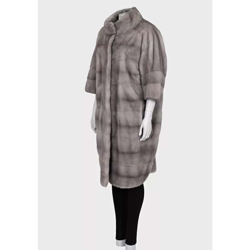 Gianfranco Ferré Gianfranco Ferre Gray Faux Fur Coat High Collar Sz L pre-owned Grey Good condition - Back View