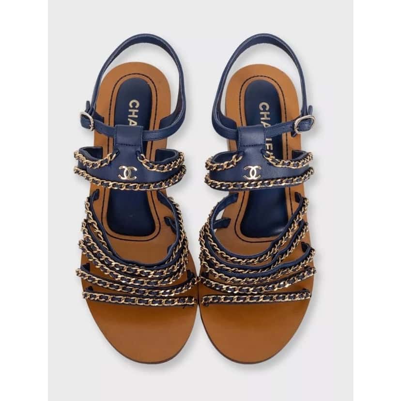 Chanel Chanel Blue Leather Chain Sandals - Size 40 Pre-owned Blue Leather Good condition - Back View