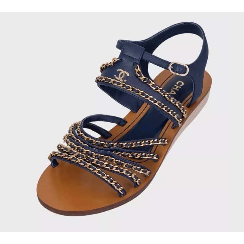 Chanel Chanel Blue Leather Chain Sandals - Size 40 Pre-owned Blue Leather Good condition - Inside View