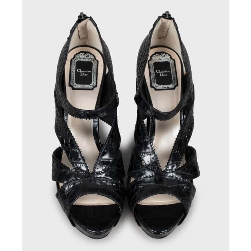 Christian Dior Christian Dior Black Perforated Leather Wedge Sandals Sz.41 Pre-owned Black Leather Good condition - Back View