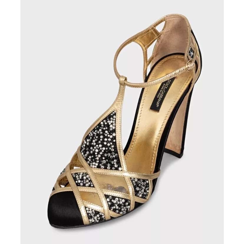 Dolce & Gabbana Dolce & Gabbana Black Textile Gold Crystal Pumps Sz 39 Pre-owned Black Leather Good condition - Back View