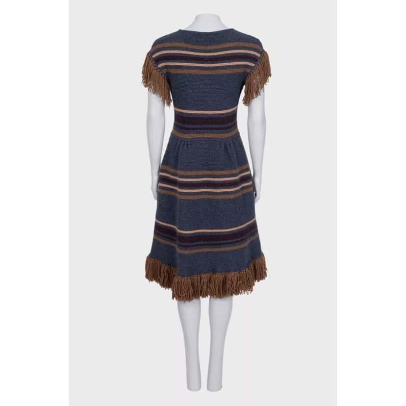 Chanel NWOT Chanel Dallas Cashmere Fringe Dress -Sz. S pre-owned Blue Wool Never worn - Inside View