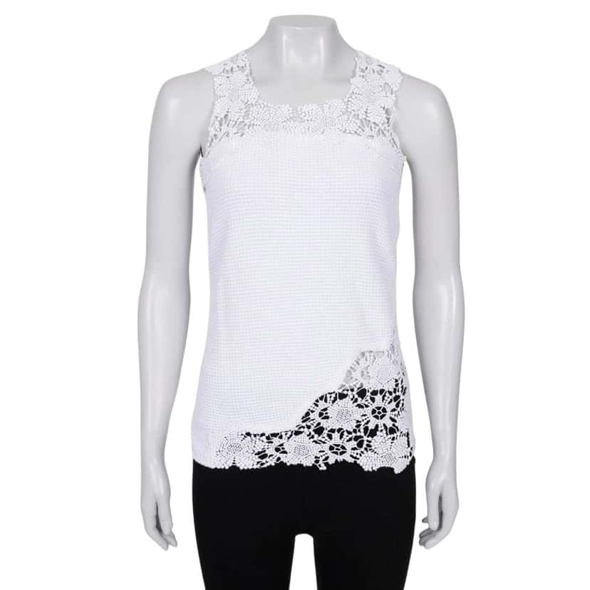 Chanel Chanel Lace-Trim Cotton Tank Top Size S/FR36 Pre-owned Other Lace Good condition - Front View