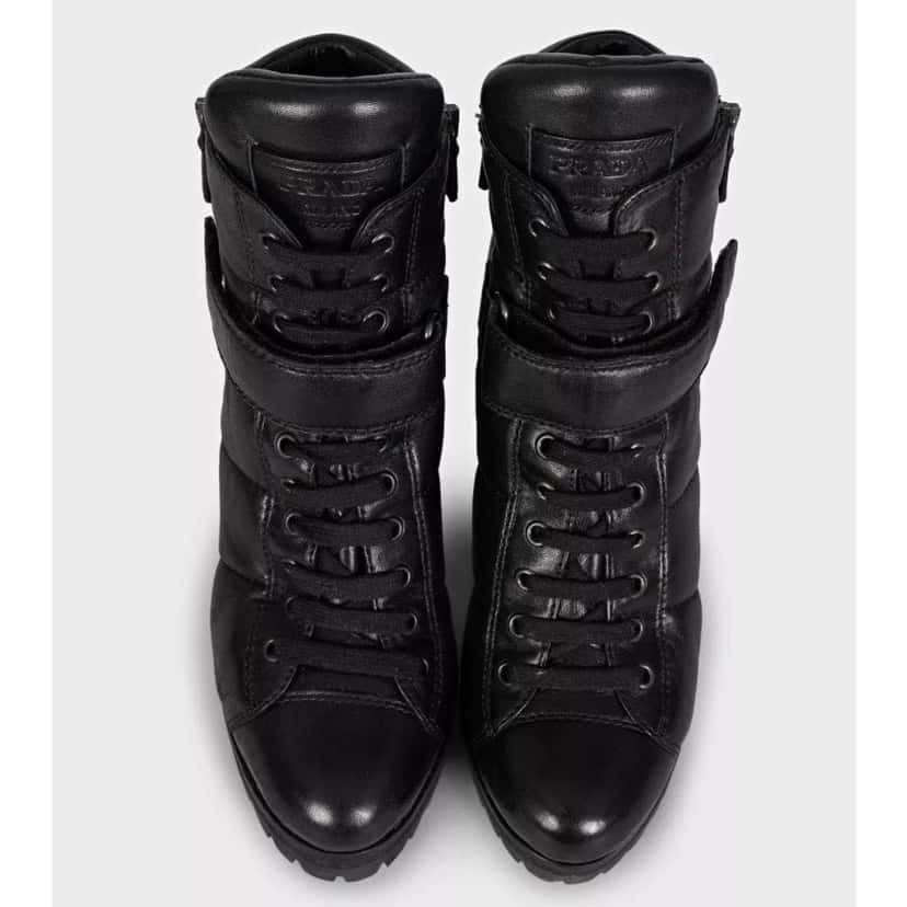 Prada Prada Sport Black Leather Ankle Boots Size 37.5 pre-owned Black Leather Good condition - Back View