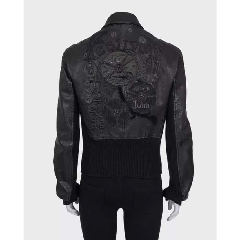 John Galliano John Galliano Black Embroidered Leather Jacket EU34/XS pre-ownned Black Leather Good condition - Back View
