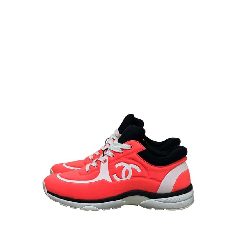 Chanel Chanel Orange Neon Athletic Sneakers Sz 39.5 pre-owned Orange Lace Good condition - Front View
