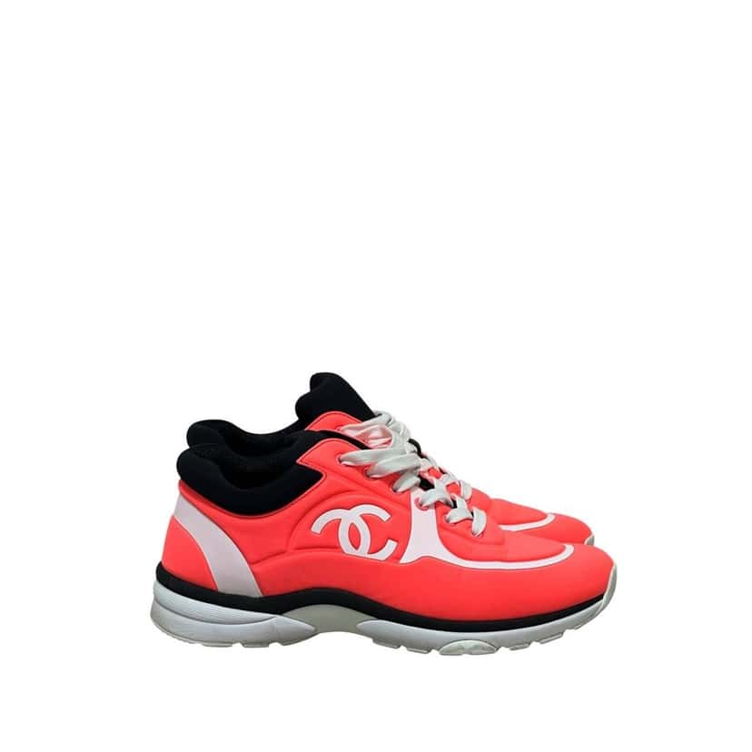 Chanel Chanel Orange Neon Athletic Sneakers Sz 39.5 pre-owned Orange Lace Good condition - Back View
