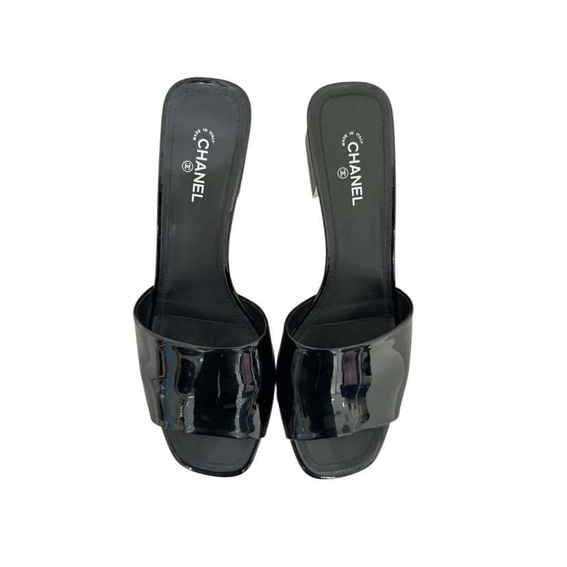 Chanel Chanel Black Patent Leather Heeled Mules - Size 41 Pre-owned Black Leather Good condition - Inside View