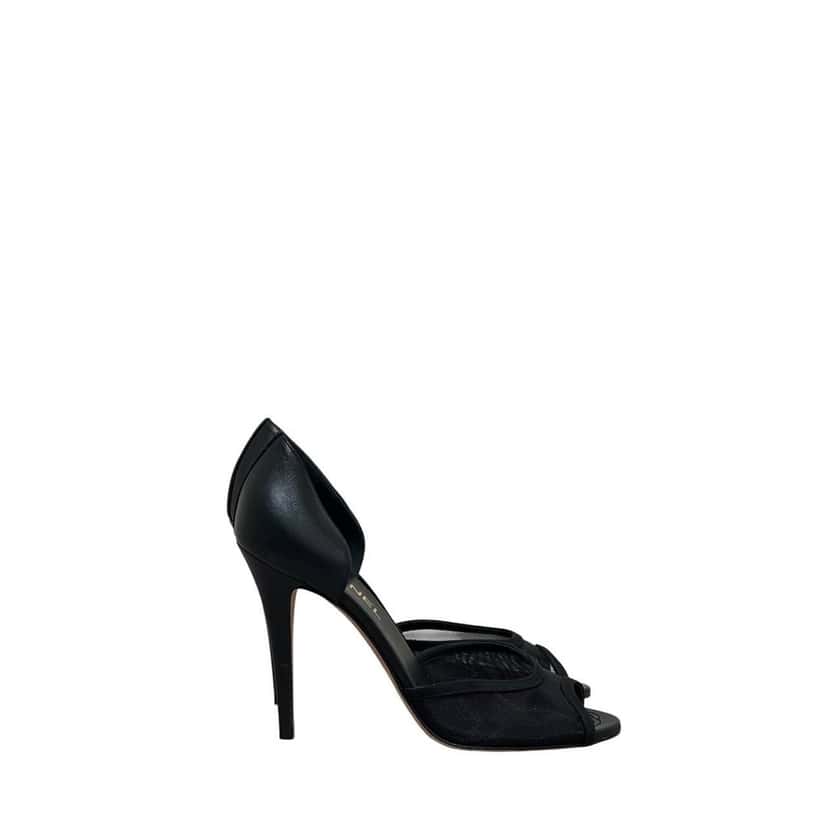 Chanel Chanel Black Canvas & Leather D'Orsay Pumps Sz. 40 pre-owned Black Canvas Good condition - Back View