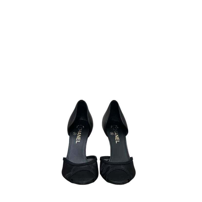 Chanel Chanel Black Canvas & Leather D'Orsay Pumps Sz. 40 pre-owned Black Canvas Good condition - Inside View