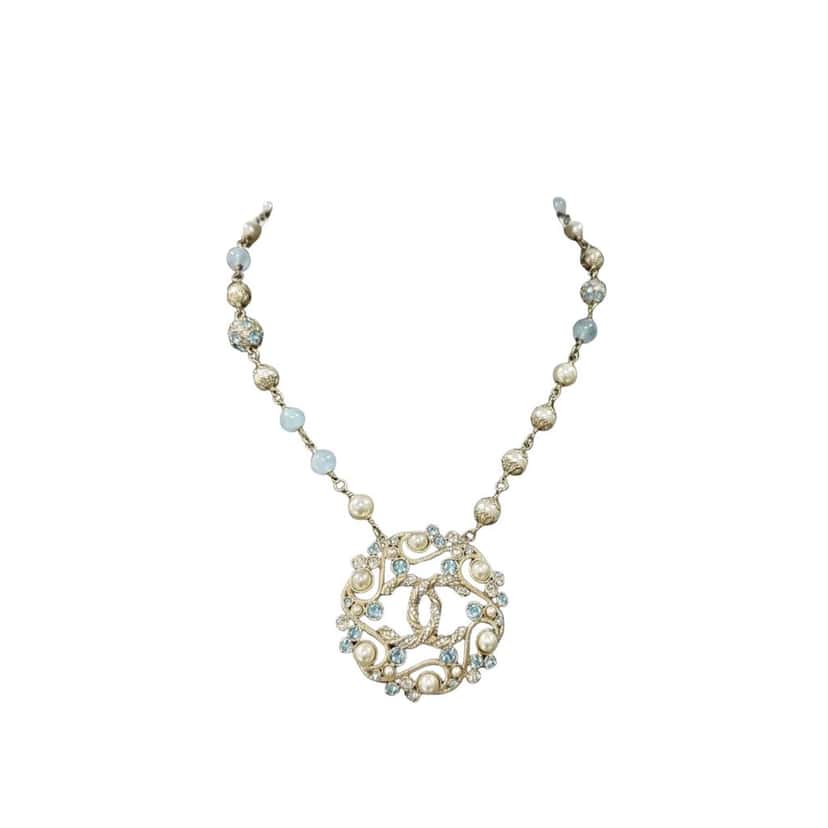 Chanel Chanel B19 Aquamarine Resin & Pearls Necklace Pre-owned Other Lace Good condition - Front View