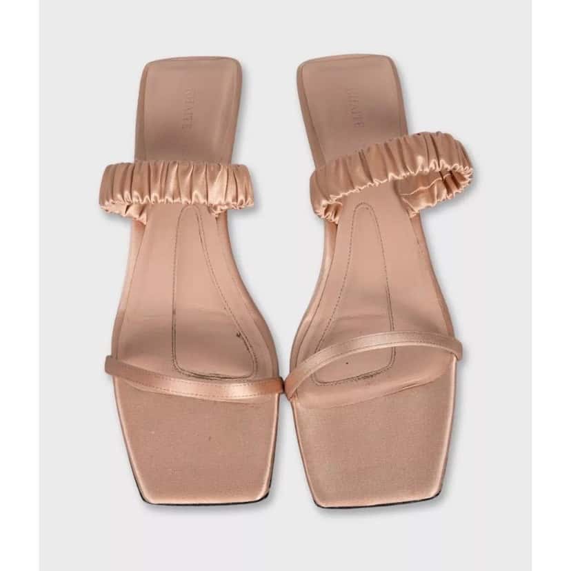 Khaite Khaite Pink Textile Kitten Heel Mules - Size 38 Pre-owned Pink Leather Good condition - Back View