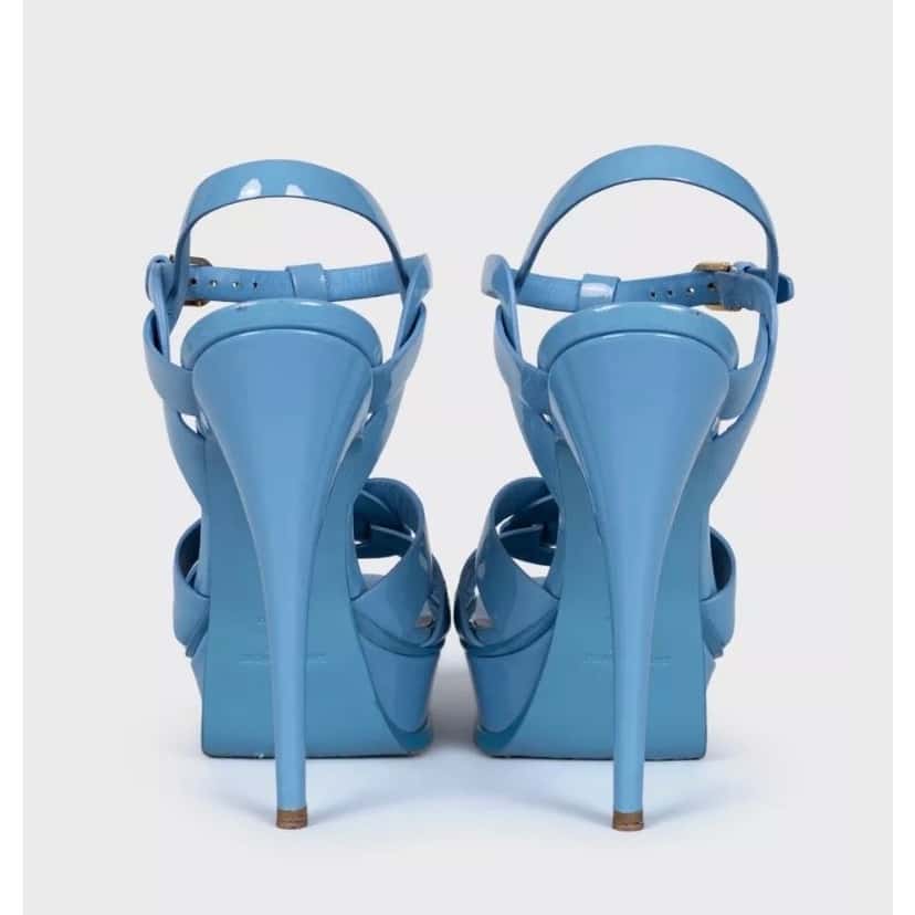 Saint Laurent Saint Laurent Tribute Blue Leather Platform Sandals Sz.38 pre-owned Blue Leather Good condition - Model View