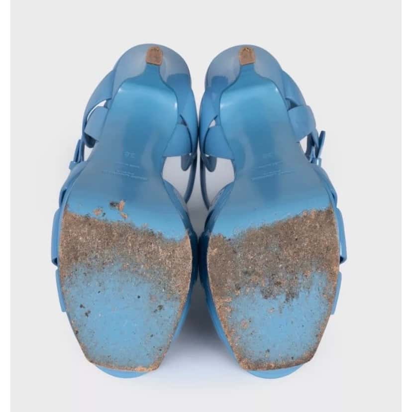 Saint Laurent Saint Laurent Tribute Blue Leather Platform Sandals Sz.38 pre-owned Blue Leather Good condition - Box View