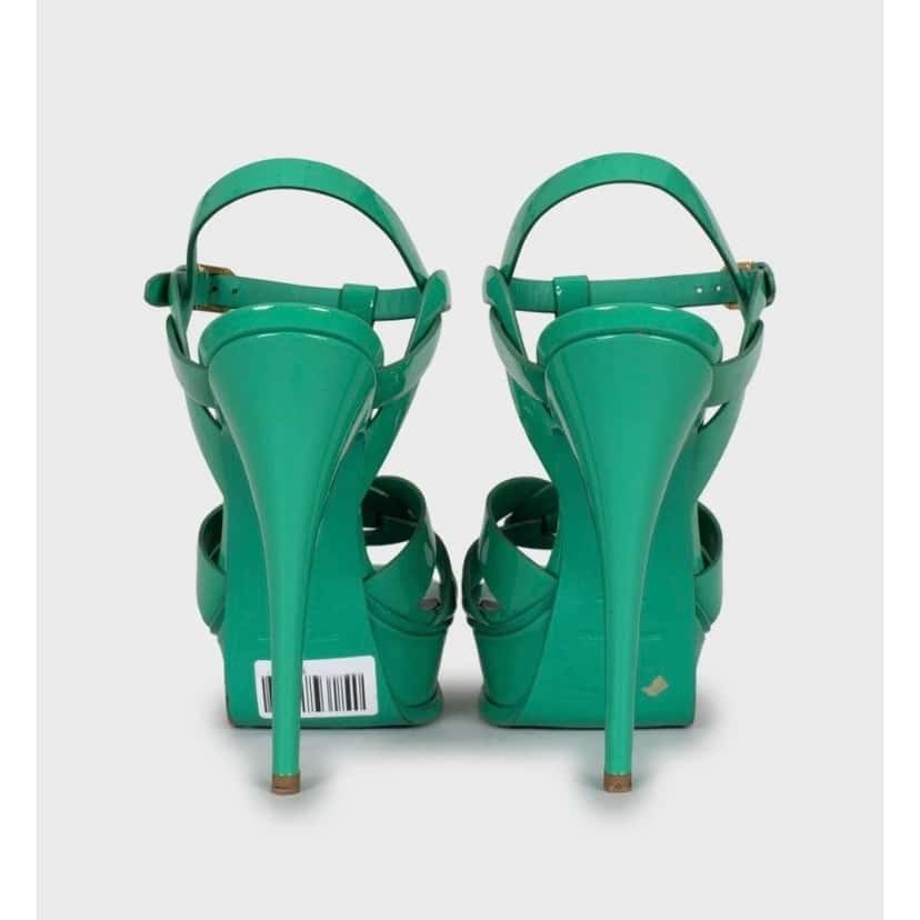Saint Laurent Saint Laurent Green Leather Platform Sandals Sz.38.5 pre-owned Green Leather Good condition - Model View